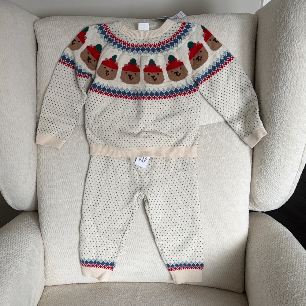 Baby Gap Bear Fair Isle Sweater Outfit Set